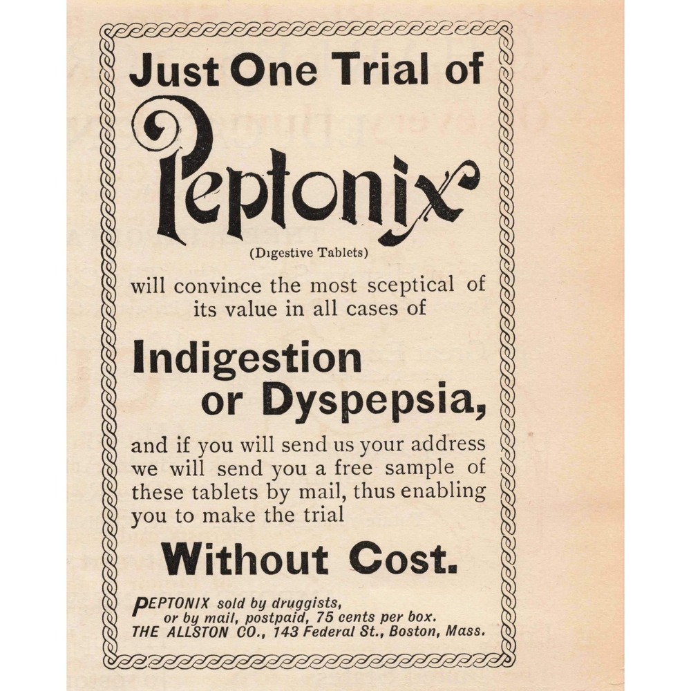 1892 Peptonix Digestive Tablets Old Print Advertisement Vintage Medicine - Picture 1 of 1